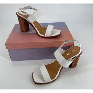 Lisa Vicky Womens Slingback Sandals White Heeled Square Toe Size 9 Oasis